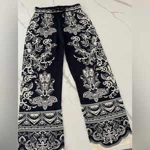 Women’s Navy And Cream Patterned Wide Leg Summer Pants